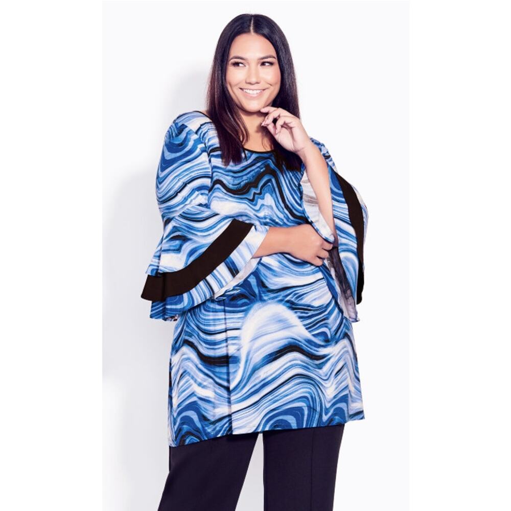 AVENUE STUDIO Women's Blue Azure Gabby Bell Sleeve Print Tunic | Size 22/24 NWT